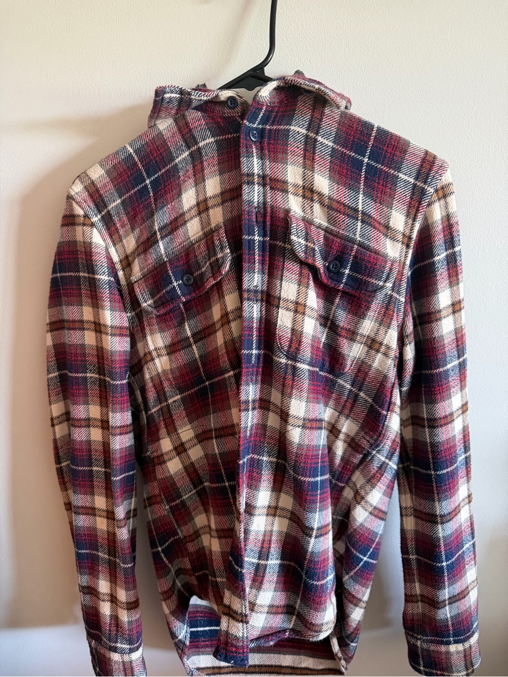 American Eagle Red & Navy Plaid Button-Up Shirt Jacket - Picture 3 of 5